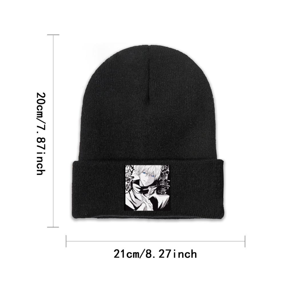 Gojo Satoru Strickmütze Beanie Wintermütze Warme Polyester Casual Jujutsu Kaisen Anime Caps für Unisex Frauen Geschenk