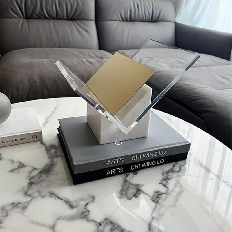 Acrylic Bookcase with Marble Base, Creative Desktop Ornament, Magazine Rack Newspaper Rack, Home Office Decorations