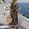 European & American V-Neck Ruffle Swing Dress - Women's Short Sleeve Summer