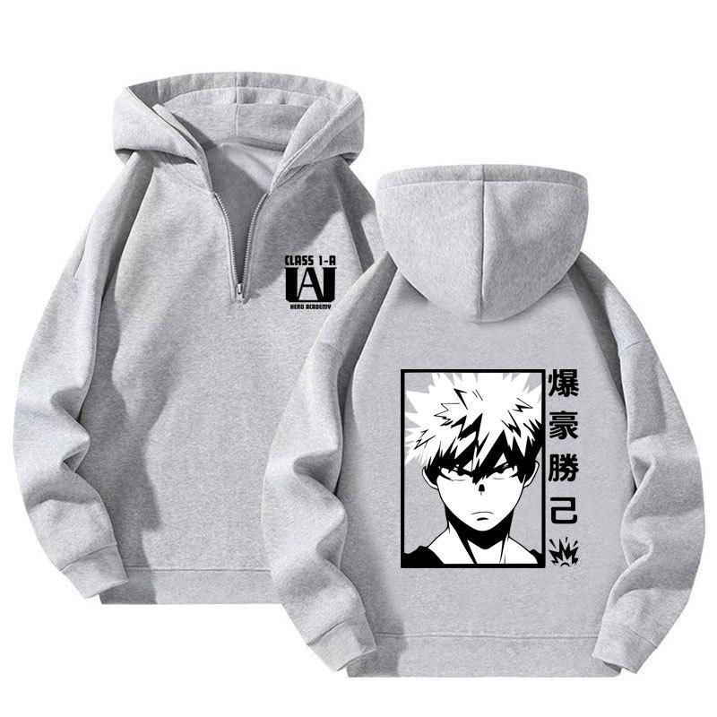 My Hero Academia Japanese Anime Harajuku Hoodies Kawaii Manga Graphic Zipper Coats Printed Streetwear Sweatshirts Unisex Pullovers Tops 3XL черный серый 1840₽