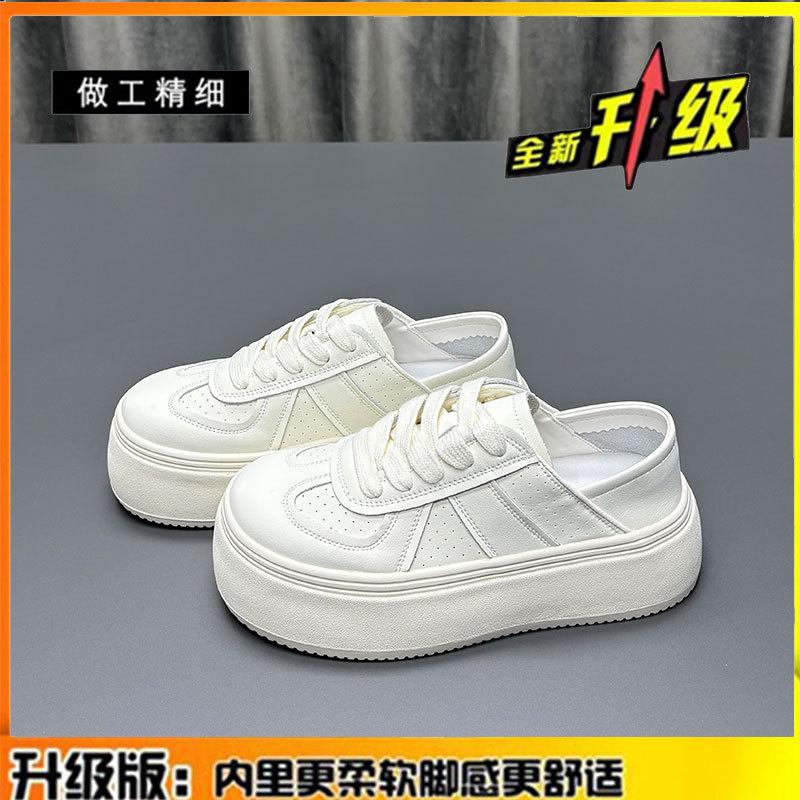 

Кожаные туфли на платформе двойного ношения, белые, женские туфли, весна-лето 2025, новые универсальные дышащие туфли-маффины на шнуровке, увеличивающие рост, кеды 40