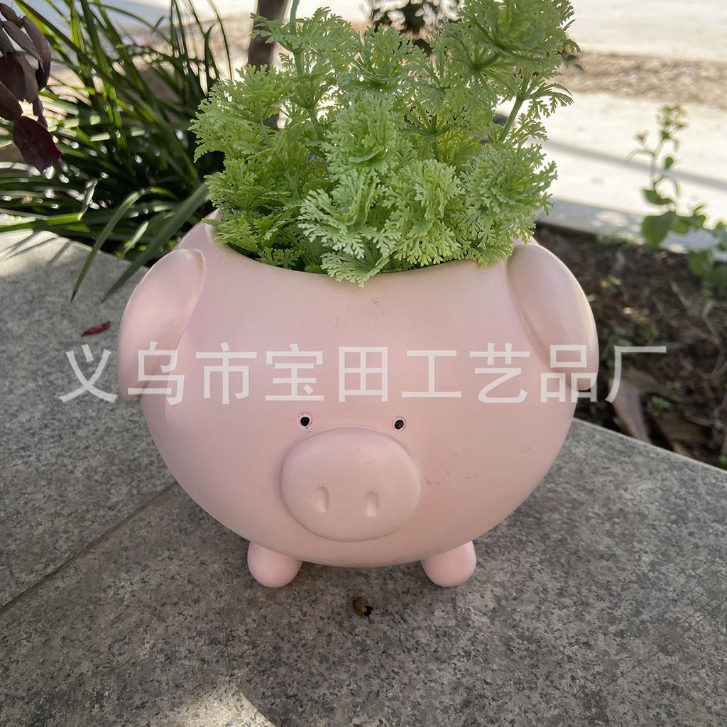 1 piece of cute cartoon piggy-shaped green plant potted plant, creative simple succulent flower pot, garden and courtyard decoration pendulum