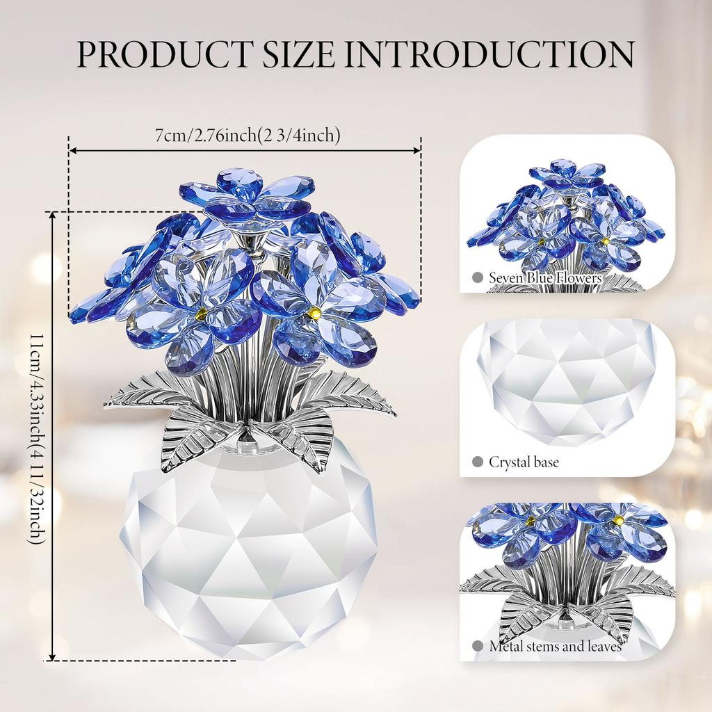 Blue Crystal Flower Handmade Glass Flower Bouquet Collectible Figurine Crystal Ornaments Meaningful Romantic Presents for Women