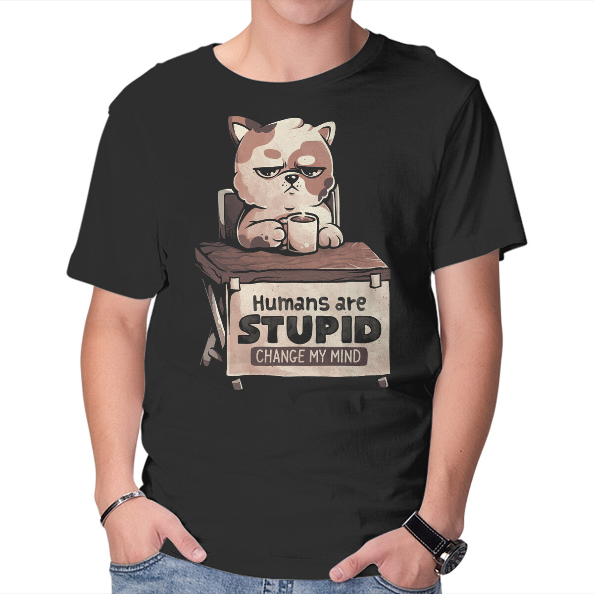 Unisex Crew Neck T-Shirt Humans Are Stupid Graphic Short Sleeve Casual Tee XS
