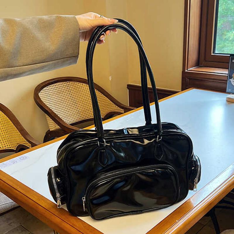 Retro Shoulder Bags For Women Trendy Pu Leather Multiple Pockets Female Tote Bag  New Solid Large Capacity Commuter Handbags