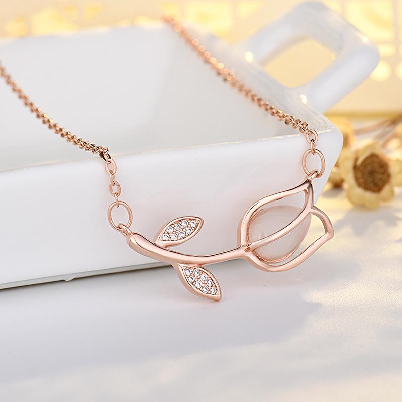 

Ожерелье-тюльпан для женщин, простая изысканная роза, дизайн, кошачий глаз, ключичная цепочка