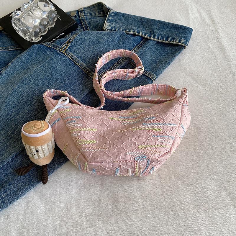 

Large Capacity Stylish Canvas Shoulder Bag For Women With Rainbow Stripes In Pink Yellow Blue White Without Pendant розовый