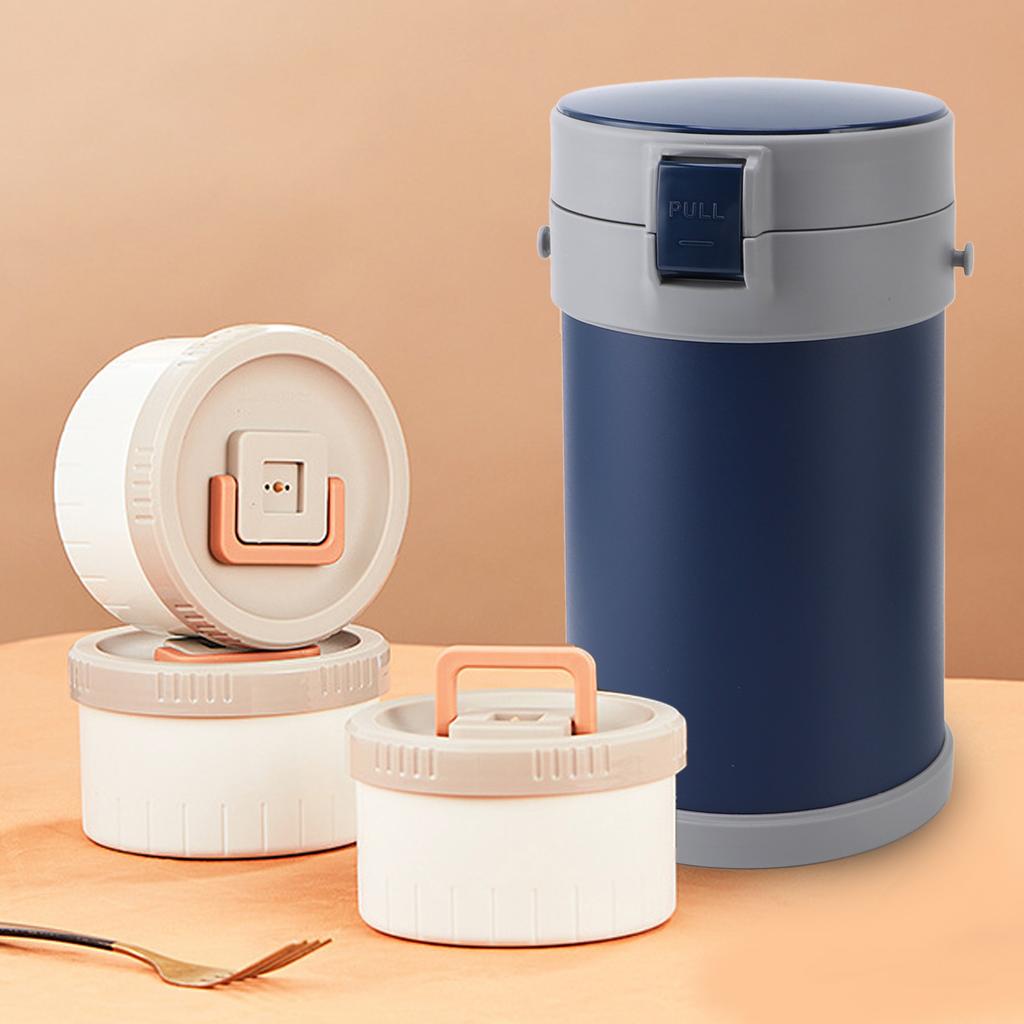 Insulated Food Jar 2.3L 3 Tier Microwave Safe 304 Stainless Steel Thermal Lunch Box with Shoulder Strap for School