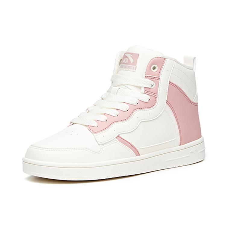 Anta Life Collection Slip Resistant Abrasion Resistant High top Skateboard Shoes Women's White Pink 92948088-11