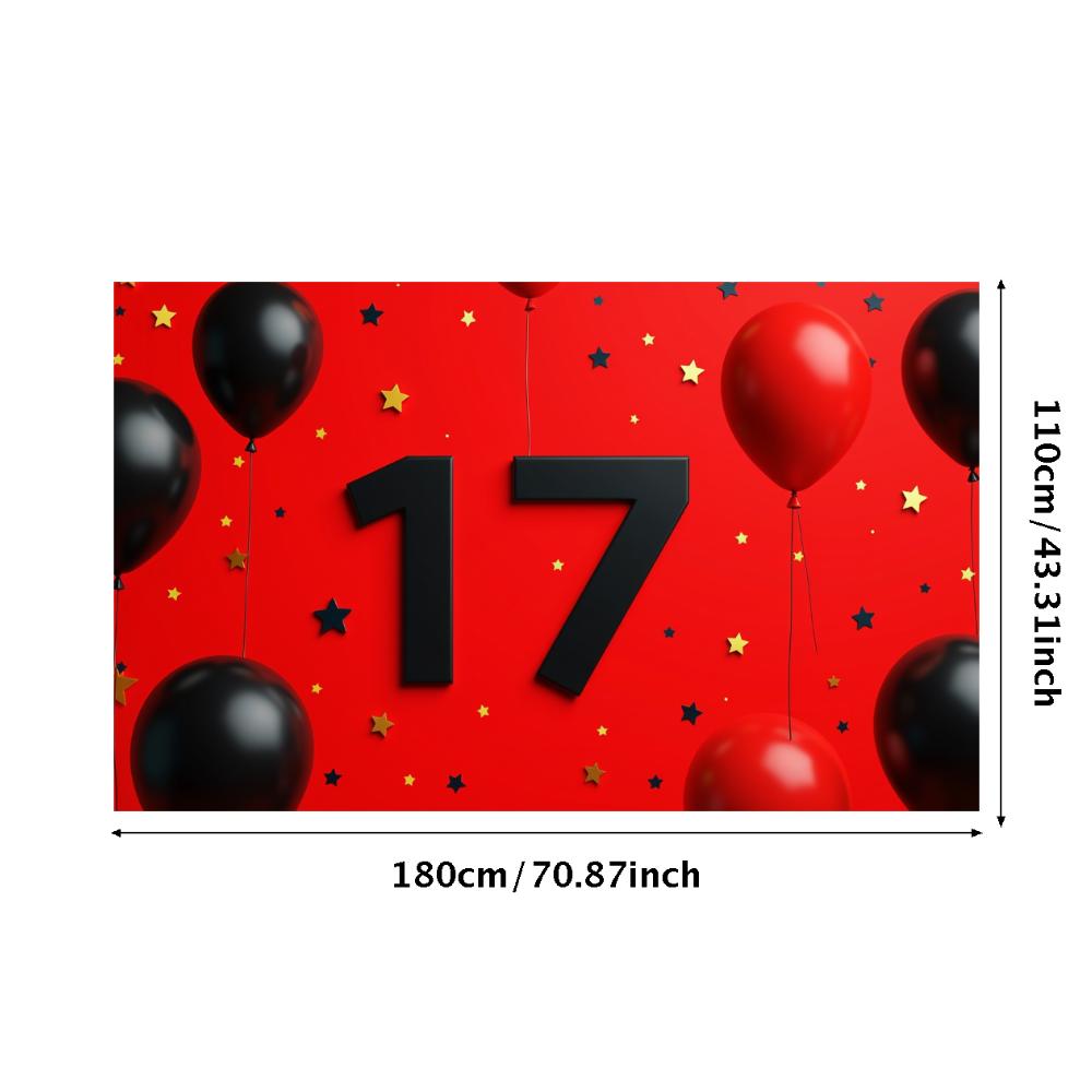 17. Geburtstag Party Hintergrund Banner Rot und Schwarz Ballon Alles Gute zum Geburtstag Fotografie Hintergrund Requisiten Dekorationen Zubehör
