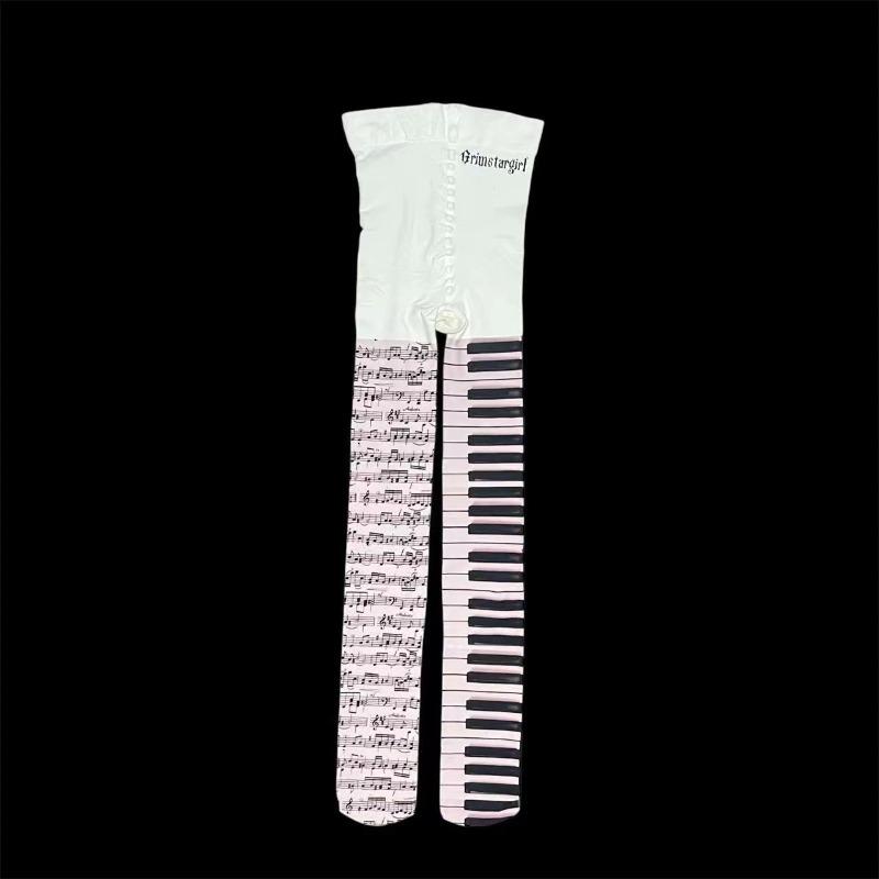 Women Sexy Piano Stockings Female Black White Thigh High Stocking Ultra Thin Transparent Pantyhose Free Size