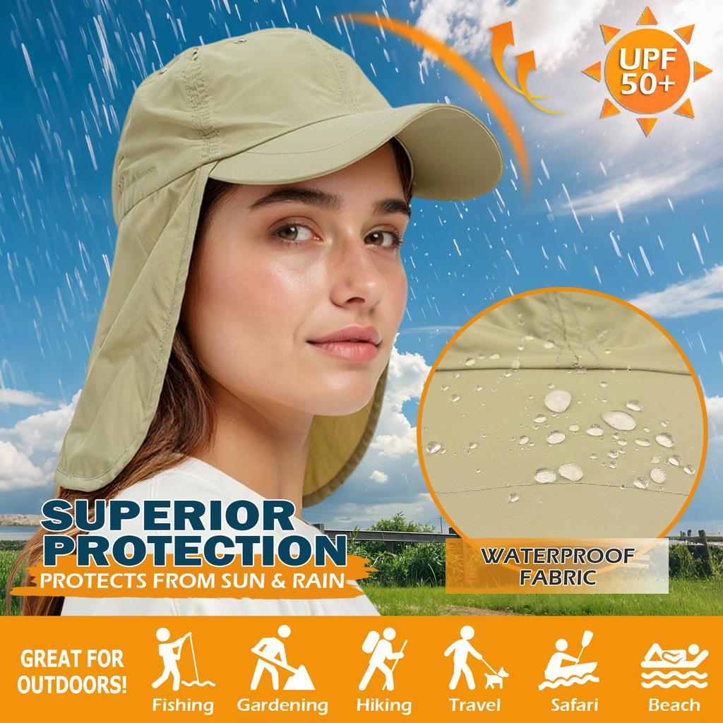 UPF Waterproof Sun Hat Foldable Unisex Baseball Cap with Neck Flap for Running [EINSKEY] 50+ - Beach, Golf, Hiking, Fishing,