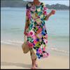 Women's Round Neck 3/4 Sleeve Midi Dress Casual Loose Solid Color Beach Vacation Long Dress