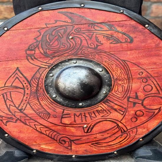 45.72 Cm Medieval Dragon Battle Worn Viking Shield, Wooden Valhalla Viking Round Shield Gift For Men, Norse Cosplay Costume Shield Halloween Gift