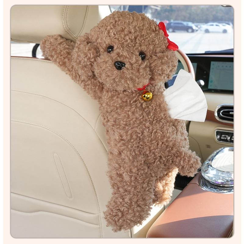 Cute Cartoon Teddy Dog Plush Hanging Tissue Box For Car Home Use