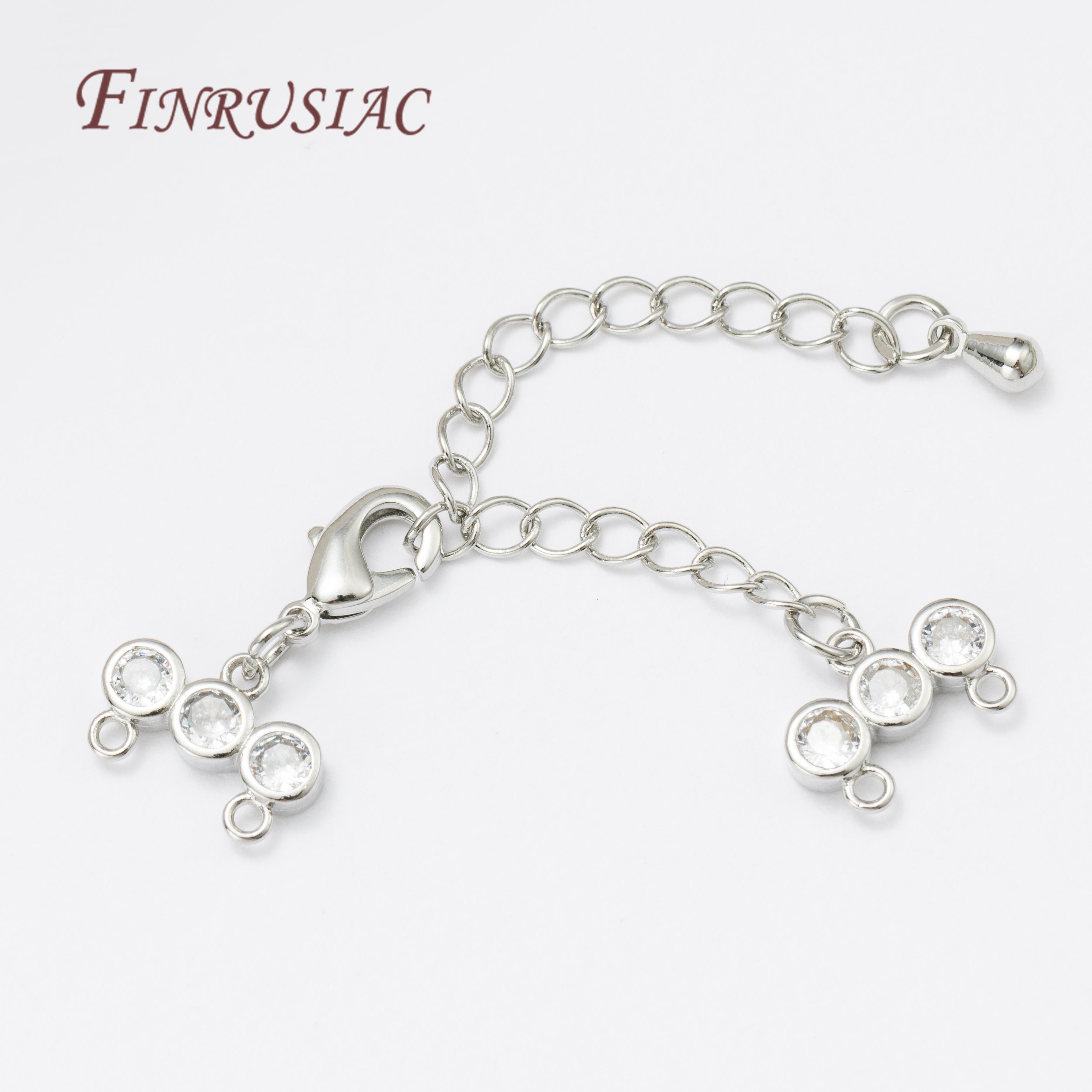 

Rhodium/Gold Plated Brass Zircon Lobster Clasps With Extension Chain With Two-Strand End Bar DIY Beading Jewelry Making Supplies 2 Pieces