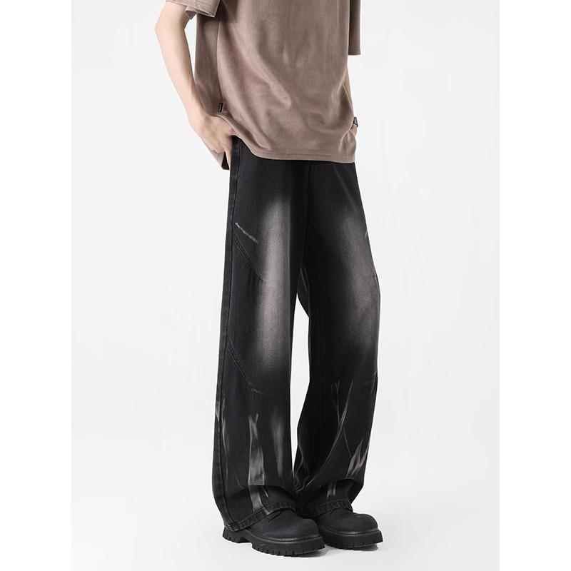 Washed and Old Jeans Men's High-end Sense Ruffian Handsome Cleanfit Pants Spring and Autumn Straight Loose Wide-leg Trousers