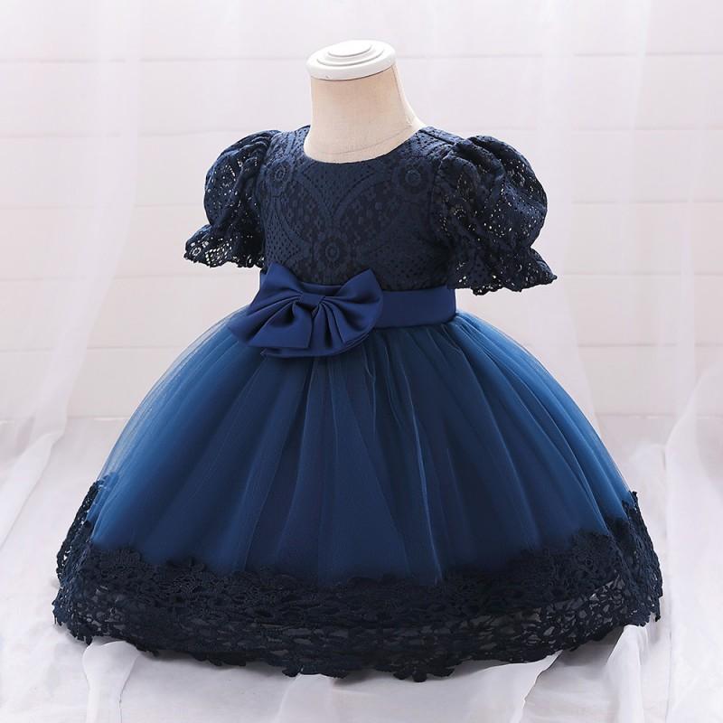 Baby Girls Princess Gown Navy Blue Lace Mesh Party Dress 1-3 Years Old Winter
