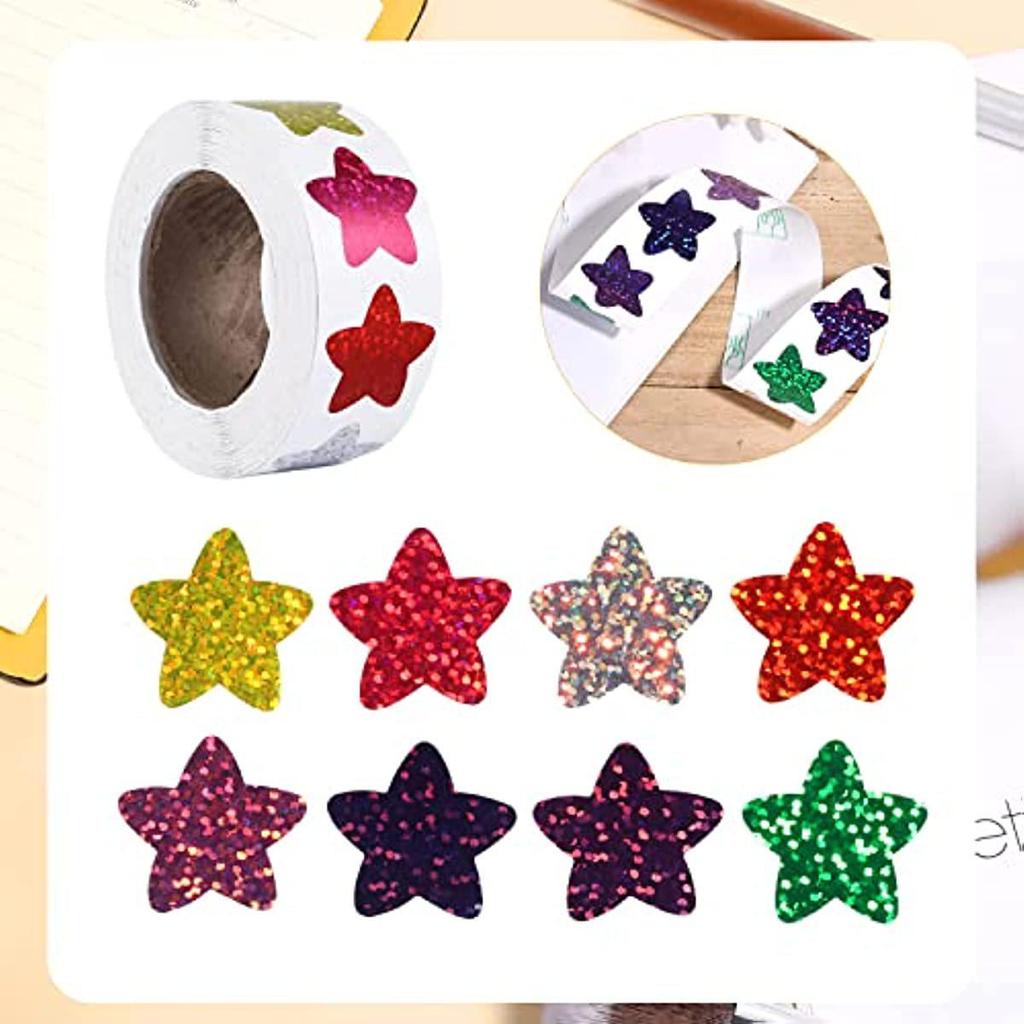 500-Count Colorful Pentagram Star Laser Stickers: Self-Adhesive Labels for Decorative Children's DIY Projects