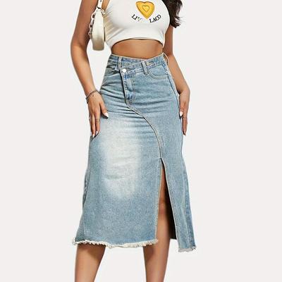Pencil Denim Women High Waist A-Line Solid Color Ankle-Length Skirt