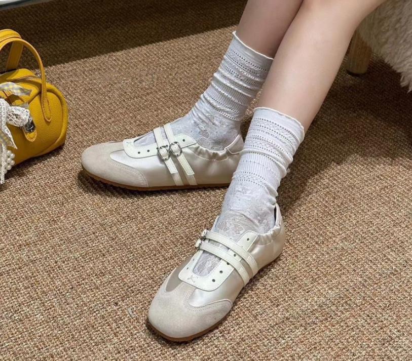 Fashion Leather Version~ Niche Design Sport Ballet Shoes Heightening Double Row Button Mary Janes Color Block Matte Single Shoes