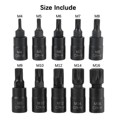 12 Point Torque Wrench Bit Socket Set for Car Removal Tools 3/8 Inch Drive Electric Drill Socket Wrench M4-M16 Adapter 10pcs