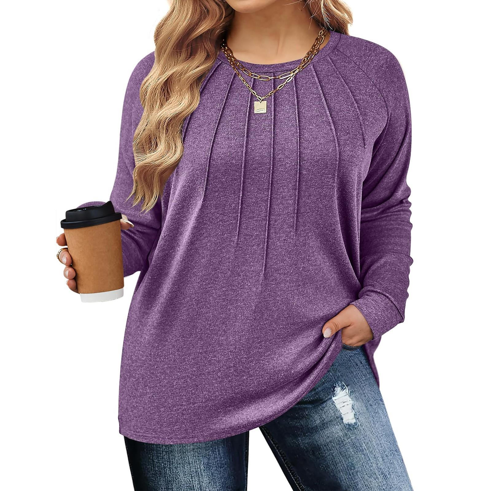 

Женские рубашки больших размеров с длинным рукавом, туники с круглым вырезом, базовые футболки свободного кроя XXXL фиолетовый
