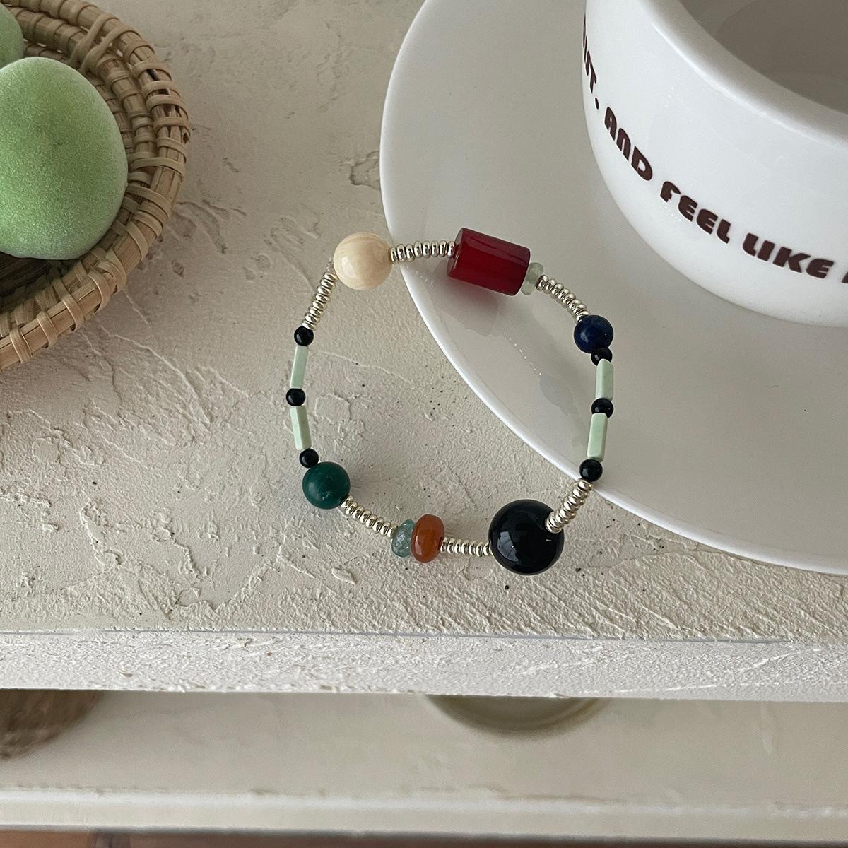 

Новый китайский цветной глазурованный браслет из натурального камня, женский уникальный нишевый браслет из стерлингового серебра 925 пробы, контрастный цветной браслет, легкая роскошь, высокое чувство 925 silver