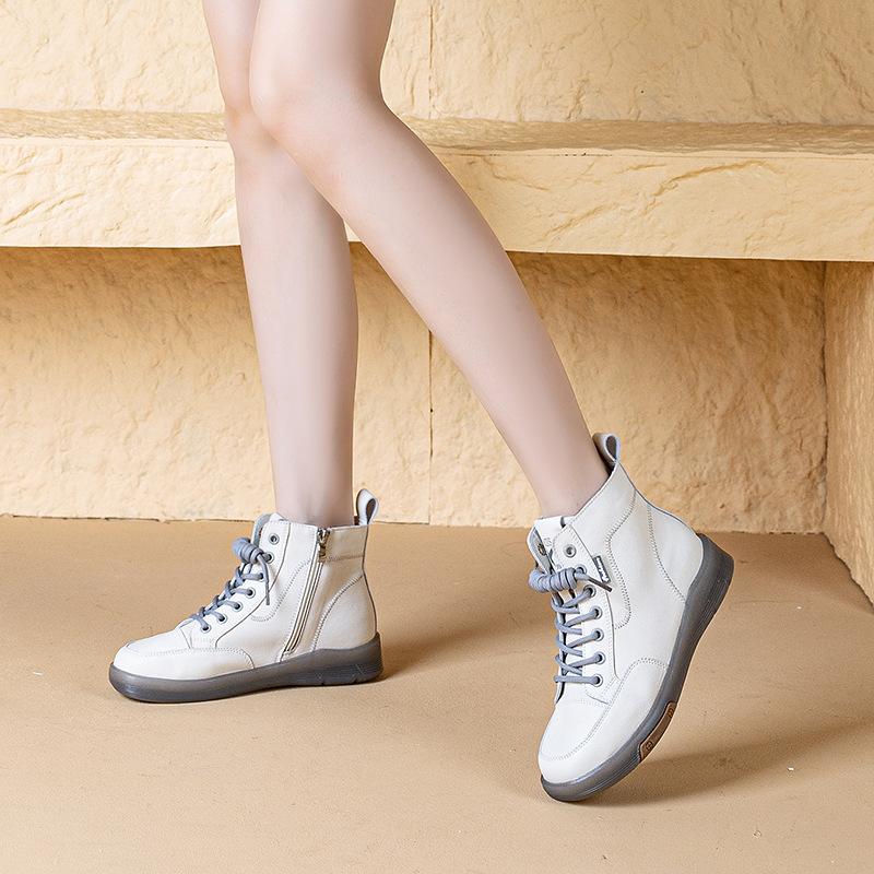 Scarpa singola alta in vera pelle da donna 2026 stivaletti corti taglie forti suola in pelle di vacchetta cerniera laterale stivaletti corti
