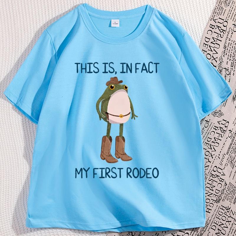 

Funny Cowboy Frog with My First Rodeo Graphic T Shirts Soft Loose Cotton Short Sleeve Tshirt Comfortable High Quality Clothes 4XL