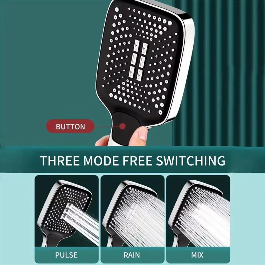 Square Button Adjustable Shower Head Silver Booster Shower Head Thickened Water Outlet Shower Head Set