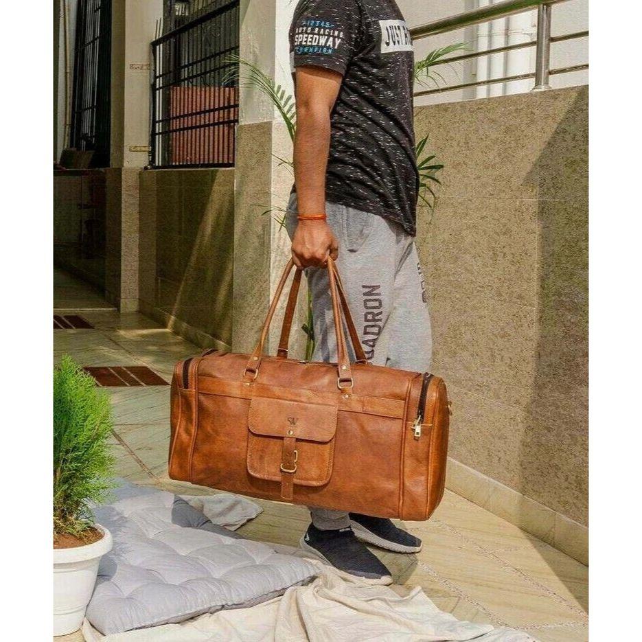 Leather Bag Duffel Travel Men Luggage Gym Vintage Genuine Weekend Overnight New