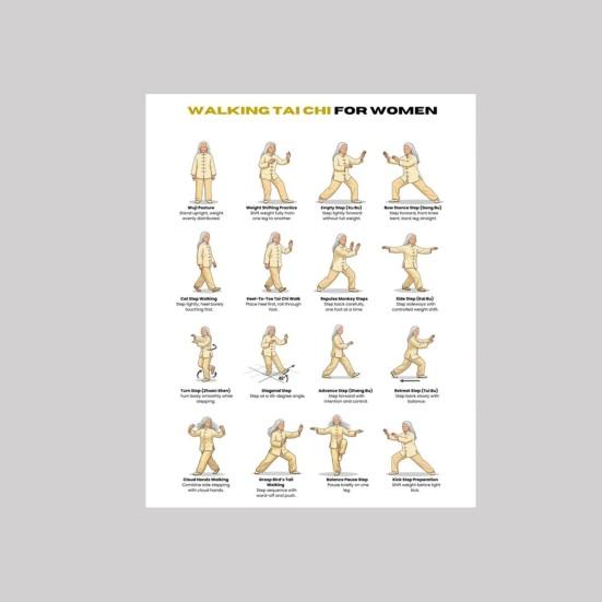 5 kusů Tai Chi cvičební tabule pro seniory a začátečníky, plakát 10x8 palců s jemnými stojenými a sedavými pozicemi, nízkoúderový fitness průvodce pro flexibilitu