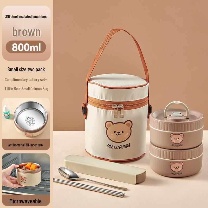 316 Stainless Steel Insulated Double-Layer Microwaveable Bento Lunch Box for Students and Office Workers