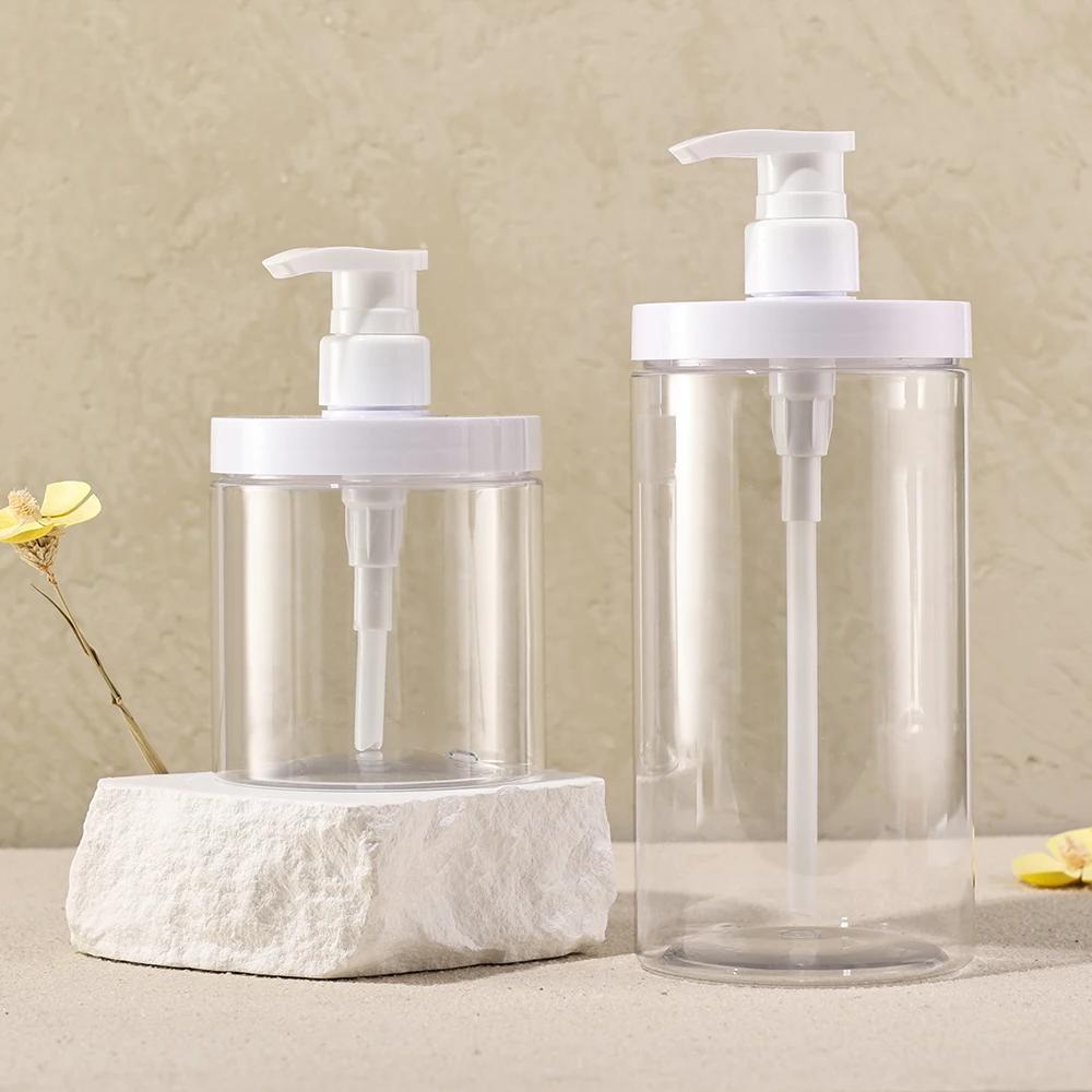 1pc 500ml/1000ml Pump Bottle Dispenser Plastic Refillable Bottles Wide Mouth Style Refillable Empty for Travel Shower Soap