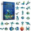 Christmas Countdown Calendar Sea Life Advent 2026, 2D Box with Blue Ocean Color Scheme Animal Acrylic Pendants, Festive Tree Hanging Decor,