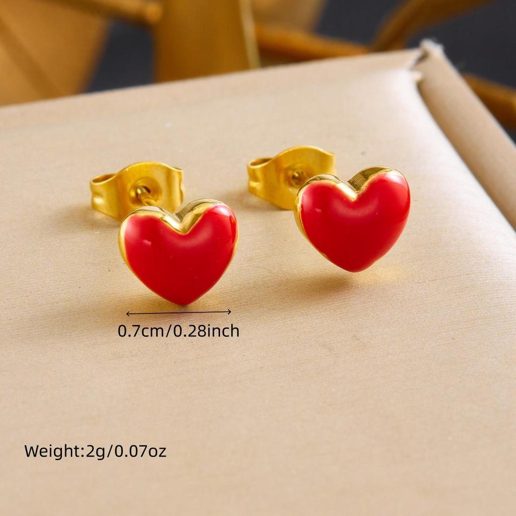 Niche Light Luxury Red Heart Pendant Set: Gold-Plated Stainless Steel Jewelry