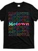 A Black T-Shirt Featuring a Rainbow Motown Text Design, Perfect for Music Enthusiasts And Everyday W