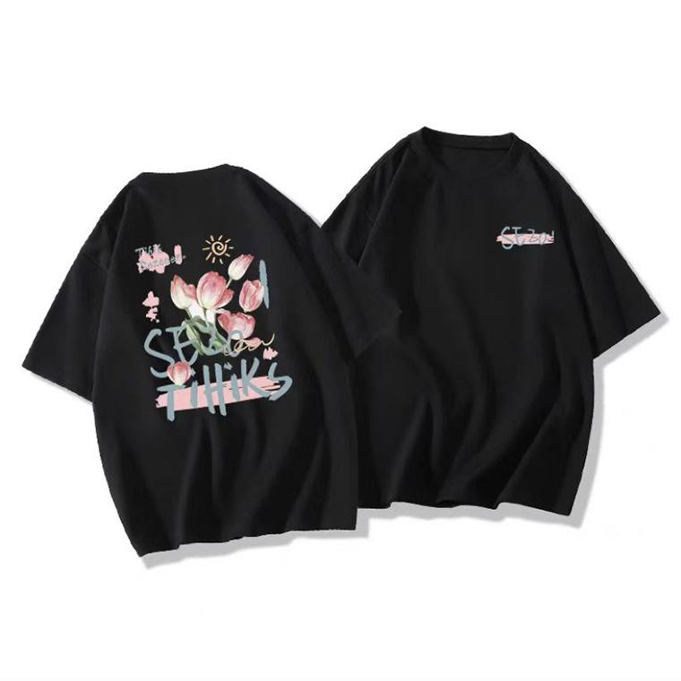 

Design sense niche short-sleeved T-shirt women s summer American retro oversizet loose lazy versatile half-sleeved top XXXL чорний