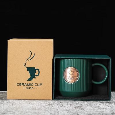 Chaxun Ceramic Coffee Mug with Copper Emblem