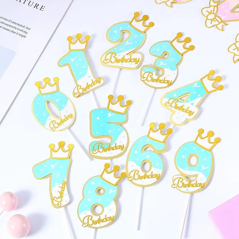 New Digital Decoration Happy Birthday Number Cake Insertion 0 1 2 3 4 5 6 7 8 9 Cake Topper Girls Boys Baby Party Supplies Decor