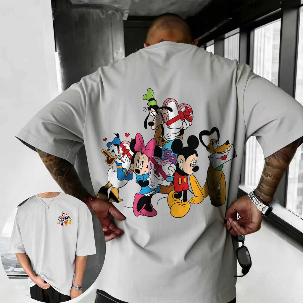 Tricou de vară 2026 cu tematică Mickey Mouse Disney pentru bărbați, modă stradală, 100% bumbac pur, cu mânecă scurtă, casual, larg, respirabil, top
