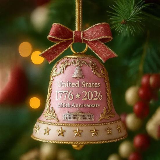 United States 250th Anniversary Bell Ornament Commemorative Patriotic Christmas Tree Metal Bell Hanging Decoration Holiday Party Pendant
