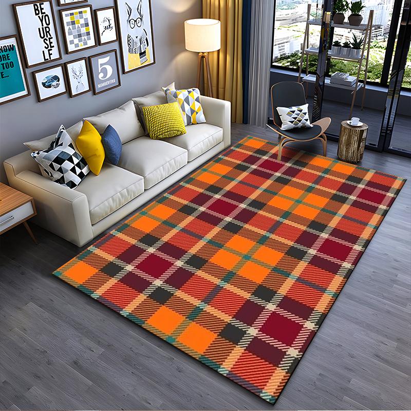 

Plaid Pattern Carpet in Warm Orange and Red Tones, Modern Home Decor Suitable for use as an anti-slip for living room bedroom sofas 40x60cm( 15x23in )