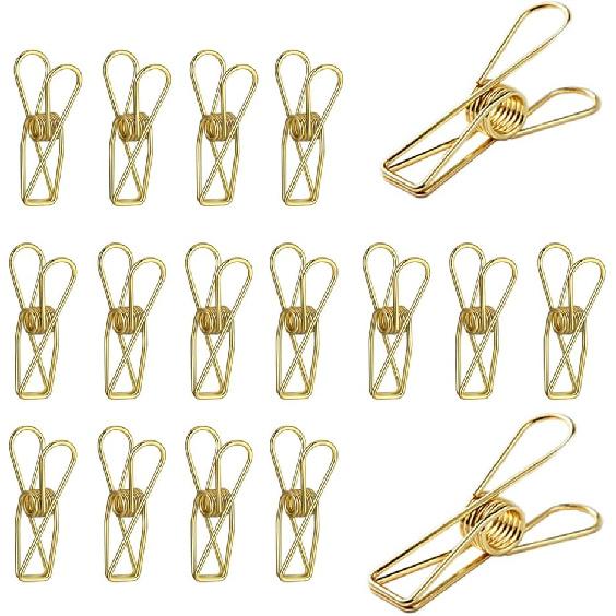 Rurili 20 Pieces Metal Wire Hollow Out Multi-Purpose Utility Clips Invoice Bill Paper Clips Clothesp Hanging Clips for Office School Home Use (Gold)
