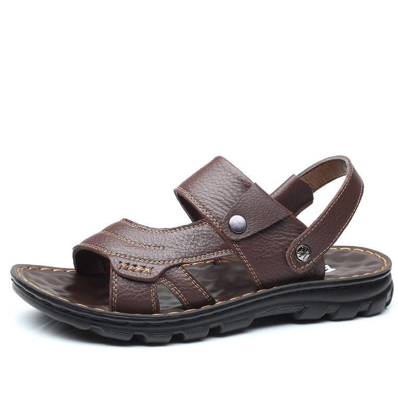 

Модные повседневные кожаные мужские летние туфли Новое поступление Мужские сандалии Модные шлепанцы двойного назначения Быстросохнущие пляжные туфли Простые полушлепанцы 44 коричневый