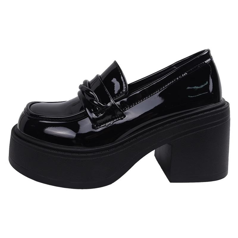 Black small leather shoes women's 2025 new summer British style thick heel high heel retro platform loafer single shoes jk shoes