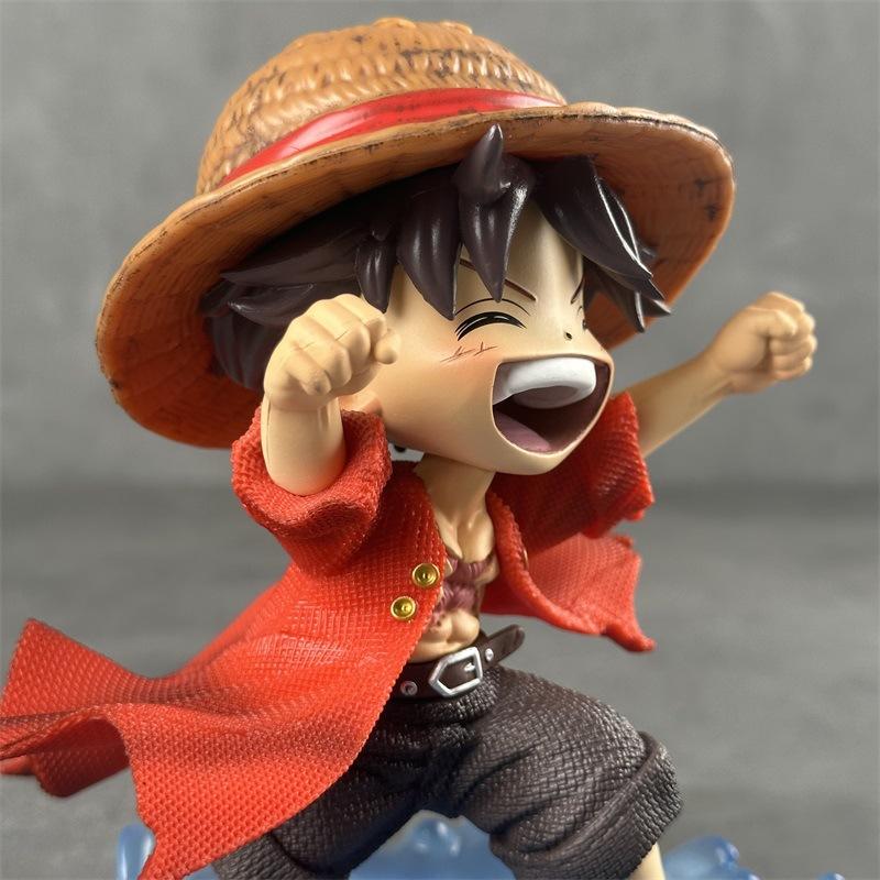 16Cm One Piece Luffy Childhood Figure Shuiyue Style Laughing Expression Blue Water Effect Base Pvc Anime Desk Decor Gift For Fan