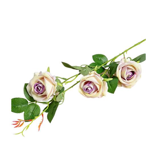 Artificial Rose Flower 3 Heads Full Blooming Fake Silk Roses Bouquet with Stem for DIY Vase Home Wedding Party Centerpiece