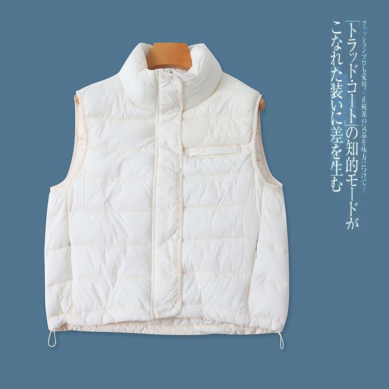Lightweight Cotton Vest Fall and Winter New Arrival Foreign Trade Women's Clothing Stand Collar Zipper Double Pocket Short Warm Vest 30287